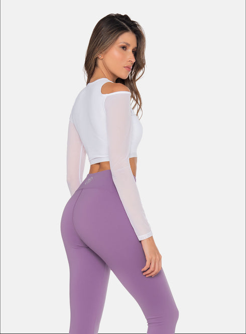 Top Deportivo Mujer Manga Larga Semi Transparente Blanco - Babalú 110373